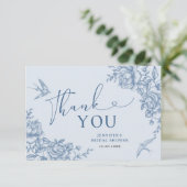 Blue Chinoiserie Vrijgezellenfeest bedankje Bedankkaart (Staand voorkant)