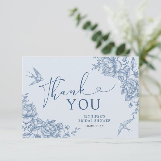 Blue Chinoiserie Vrijgezellenfeest bedankje Bedankkaart (Staand voorkant)