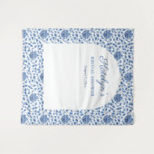 Blue Chinoiserie Vrijgezellenfeest Foto achtergron Wandkleed (Voorkant (horizontaal))