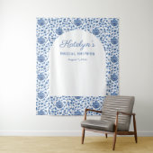 Blue Chinoiserie Vrijgezellenfeest Foto achtergron Wandkleed (In situ)