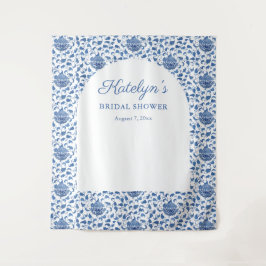 Blue Chinoiserie Vrijgezellenfeest Foto achtergron Wandkleed