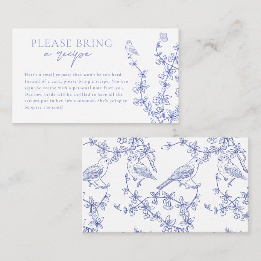 Blue Chinoiserie Vrijgezellenfeest Recept Aanvraag Informatiekaartje (Voorkant / Achterkant)