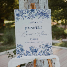Blue Chinoiserie Vrijgezellenfeest Welkomstbord