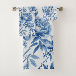 Blue Chinoiserie Watercolor Floral Botanical Bad Handdoek