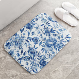Blue Chinoiserie Watercolor Floral Botanical Badmat