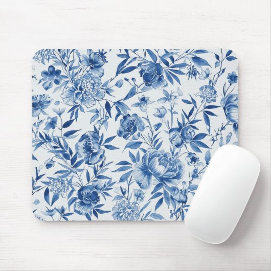 Blue Chinoiserie Watercolor Floral Botanical Muismat (Met muis)