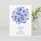 Blue Chinoiserie watercolor Floral Save the Date (Staand voorkant)