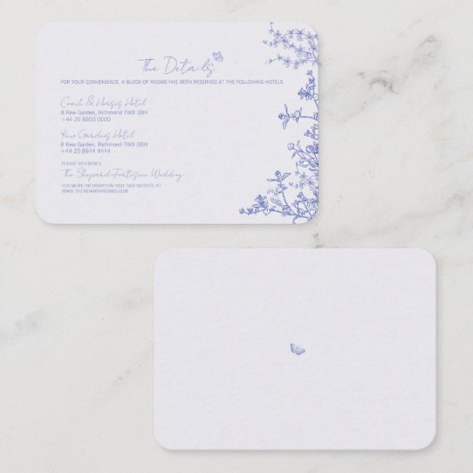 Blue Chinoiserie Wedding Details Enclosure Kaart (Voorkant / Achterkant)