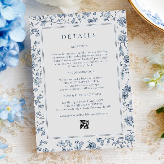 Blue Chinoiserie Wedding Details Informatiekaartje