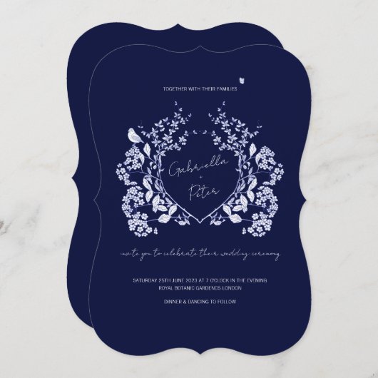 Blue Chinoiserie Wedding Invitation Kaart (Voorkant / Achterkant)
