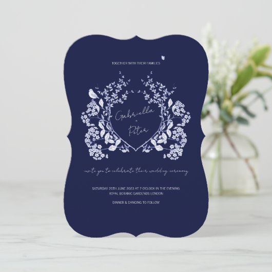 Blue Chinoiserie Wedding Invitation Kaart (Staand voorkant)