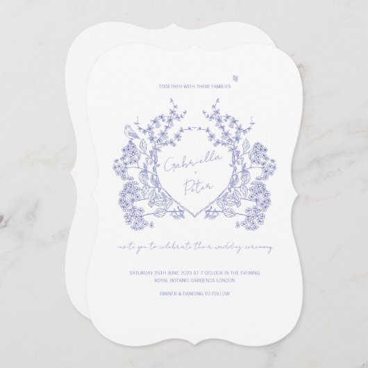 Blue Chinoiserie Wedding Invitation Kaart (Voorkant / Achterkant)
