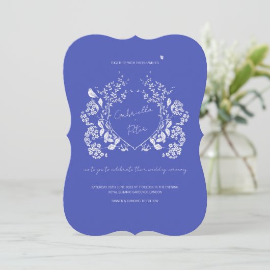 Blue Chinoiserie Wedding Invitation Kaart (Staand voorkant)