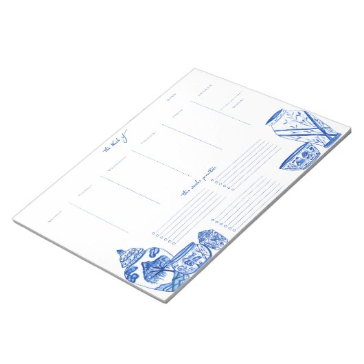 Blue Chinoiserie Weekly Planner Notepad Notitieblok (Schuin)