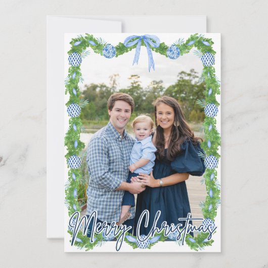 Blue Chinoserie Ornament Navy Lijst Kaart (Voorkant)