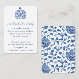 Blue Chinoserie pompoen Breng Boek voor Baby showe Informatiekaartje