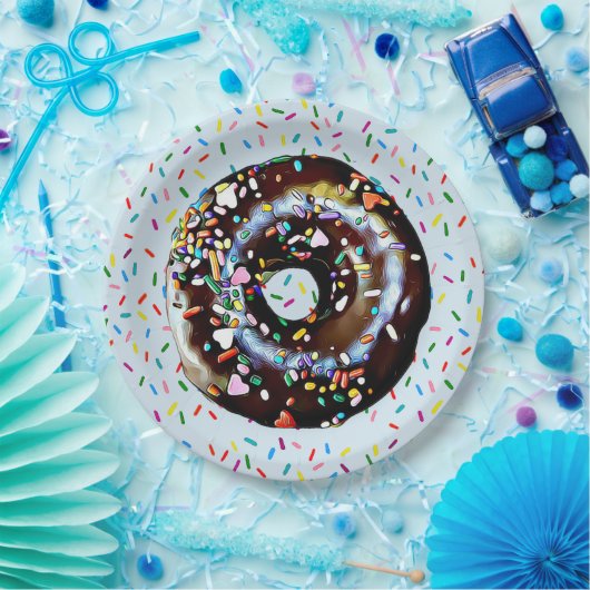 Blue Chocolate Donut met Sprinkles Paper Bord (Feest)