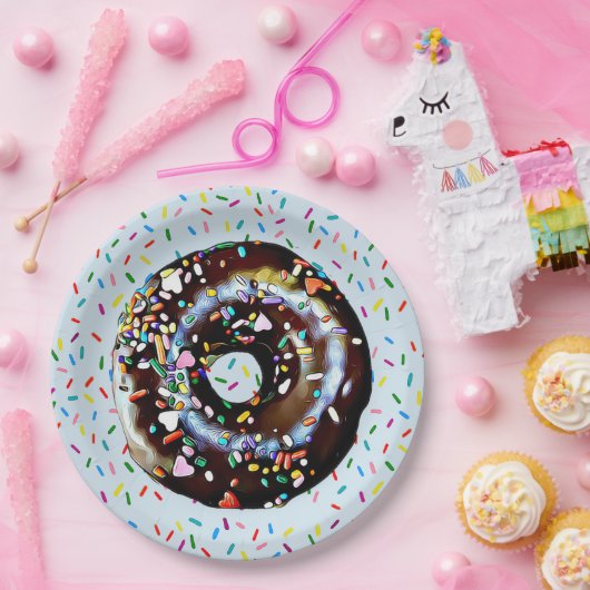 Blue Chocolate Donut met Sprinkles Paper Bord (Feest)