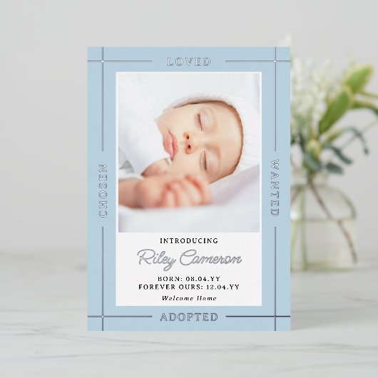 Blue Chosen Loved Introduction Folie Uitnodiging (Staand Voorkant)