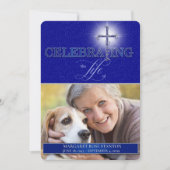 Blue Christelijk Cross Celebration of Life Photo Kaart (Voorkant)