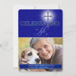 Blue Christelijk Cross Celebration of Life Photo Kaart