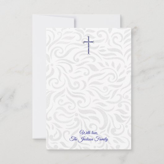 Blue Christelijk Cross Memorial Bedankkaart (Achterkant)