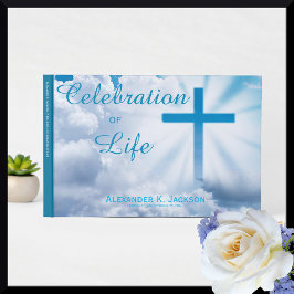 Blue Christelijk Cross, White Clouds Memorial Hymn Gastenboek