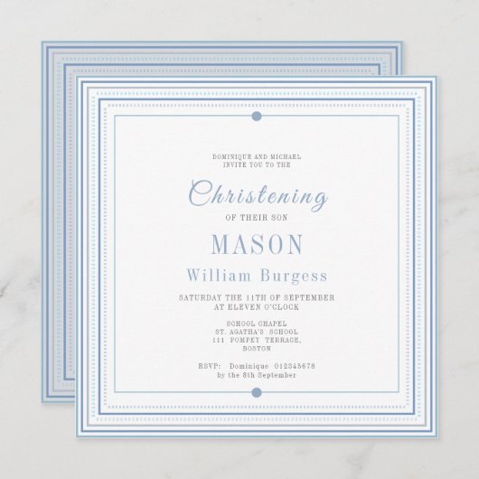 Blue Christening Baptism Simple Script Modern Aankondiging (Voorkant / Achterkant)