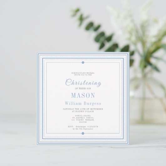 Blue Christening Baptism Simple Script Modern Aankondiging (Staand voorkant)