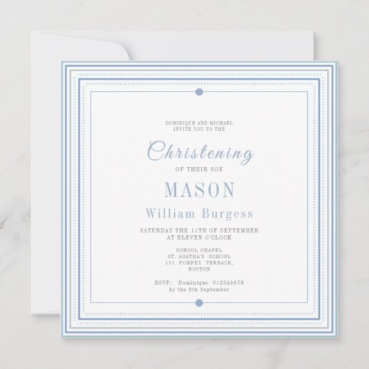 Blue Christening Baptism Simple Script Modern Aankondiging (Voorkant)