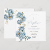 Blue Christening Nodig Sjabloon uit Kaart (Voorkant / Achterkant)