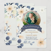 Blue Christening voor Baby Boy Yellow Blossom Kaart (Voorkant / Achterkant)