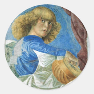 BLUE CHRISTMAS ANGEL MAKEN MUZIEK RONDE STICKER