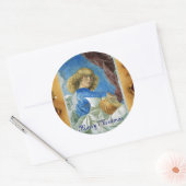 BLUE CHRISTMAS ANGEL MAKING MUSIC OUD PARCHCHMENT RONDE STICKER (Envelop)