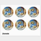 BLUE CHRISTMAS ANGEL MAKING MUSIC OUD PARCHCHMENT RONDE STICKER (Vel)