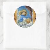 BLUE CHRISTMAS ANGEL MAKING MUSIC OUD PARCHCHMENT RONDE STICKER (Tas)