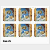 BLUE CHRISTMAS ANGEL MAKING MUSIC OUD PARCHCHMENT VIERKANTE STICKER (Vel)