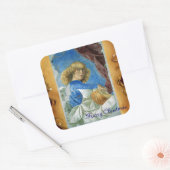 BLUE CHRISTMAS ANGEL MAKING MUSIC OUD PARCHCHMENT VIERKANTE STICKER (Envelop)