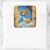 BLUE CHRISTMAS ANGEL MAKING MUSIC OUD PARCHCHMENT VIERKANTE STICKER (Tas)