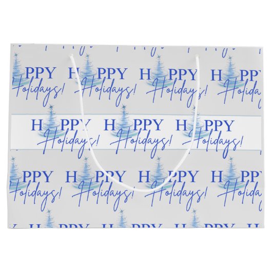 Blue Christmas Artsy Christmas Tree Gift Bag Groot Cadeauzakje (Achterkant)