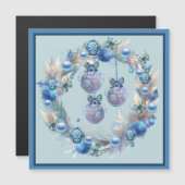 Blue Christmas Ball Krans Magnetische Kaart (Voorkant / Achterkant)
