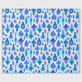 Blue Christmas Bauble Ornamenten in Waterverf Cadeaupapier (Vlak)