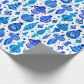 Blue Christmas Bauble Ornamenten in Waterverf Cadeaupapier (Hoek)