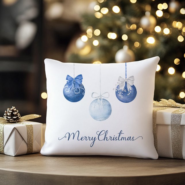 Blue Christmas Baubles Feest Kussen (blue christmas baubles holiday throw pillow
)