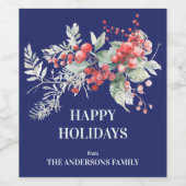 Blue Christmas Berry Garland Wijnlabel Wijn Etiket (Enkel label)