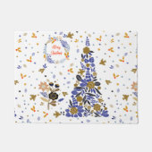  Blue Christmas Bird Flowers Tree Deurmat (Voorkant)