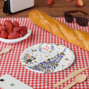  Blue Christmas Bird Flowers Tree Papieren Bordje