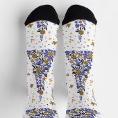  Blue Christmas Bird Flowers Tree Sokken (Top)