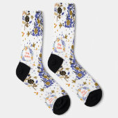  Blue Christmas Bird Flowers Tree Sokken (Rechts)