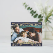 Blue Christmas Blessings Christian Photo Feestdagenkaart (Staand voorkant)